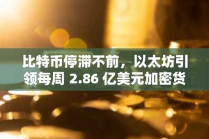 比特币停滞不前，以太坊引领每周 2.86 亿美元加密货币投资流入