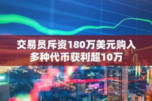 交易员斥资180万美元购入多种代币获利超10万